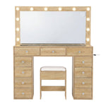 Dressing Table Wood with LED Bulbs & Stool - Artiss Vanity Desk