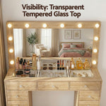 Dressing Table Wood with LED Bulbs & Stool - Artiss Vanity Desk