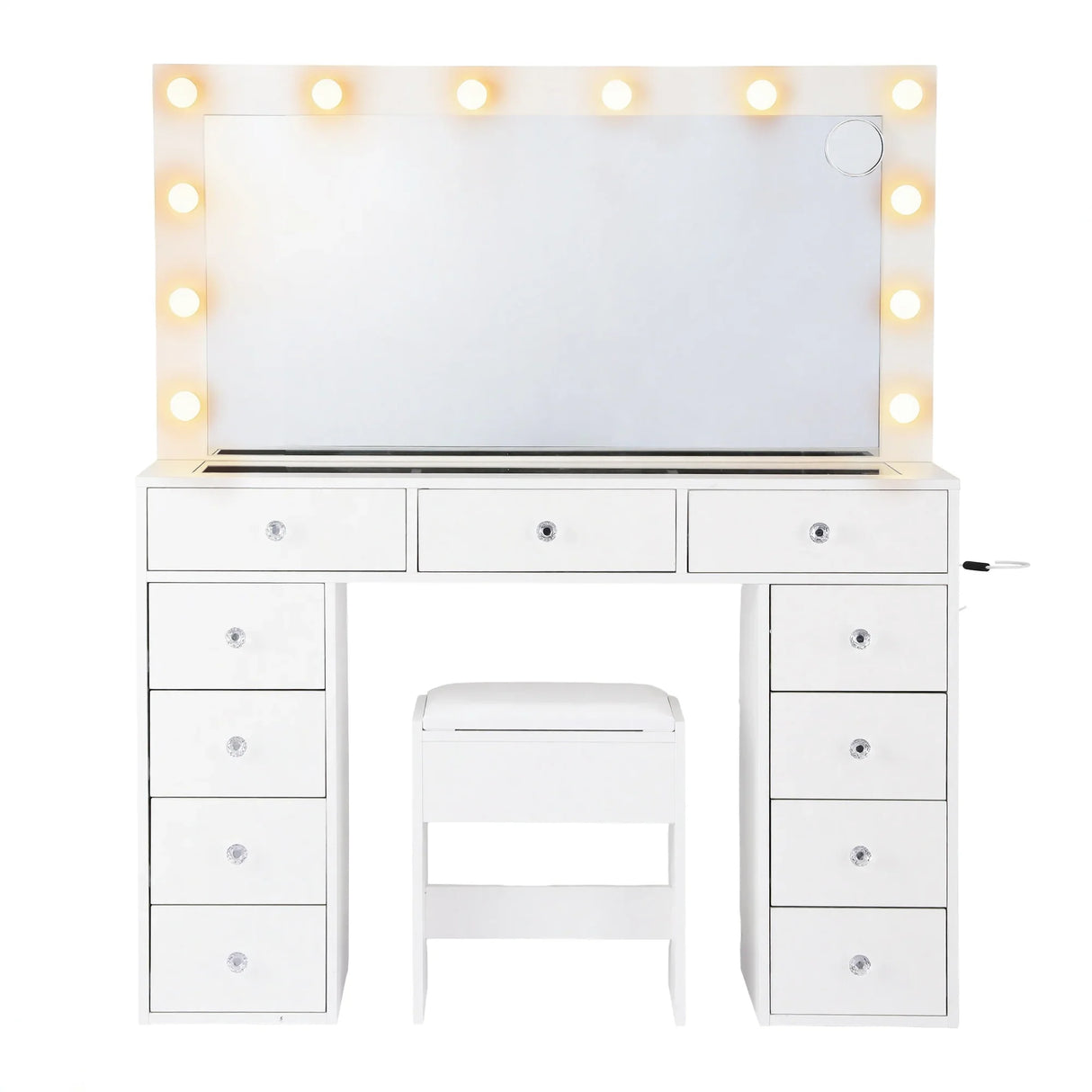 Dressing Table White with LED Bulbs & Stool - Artiss Vanity Desk