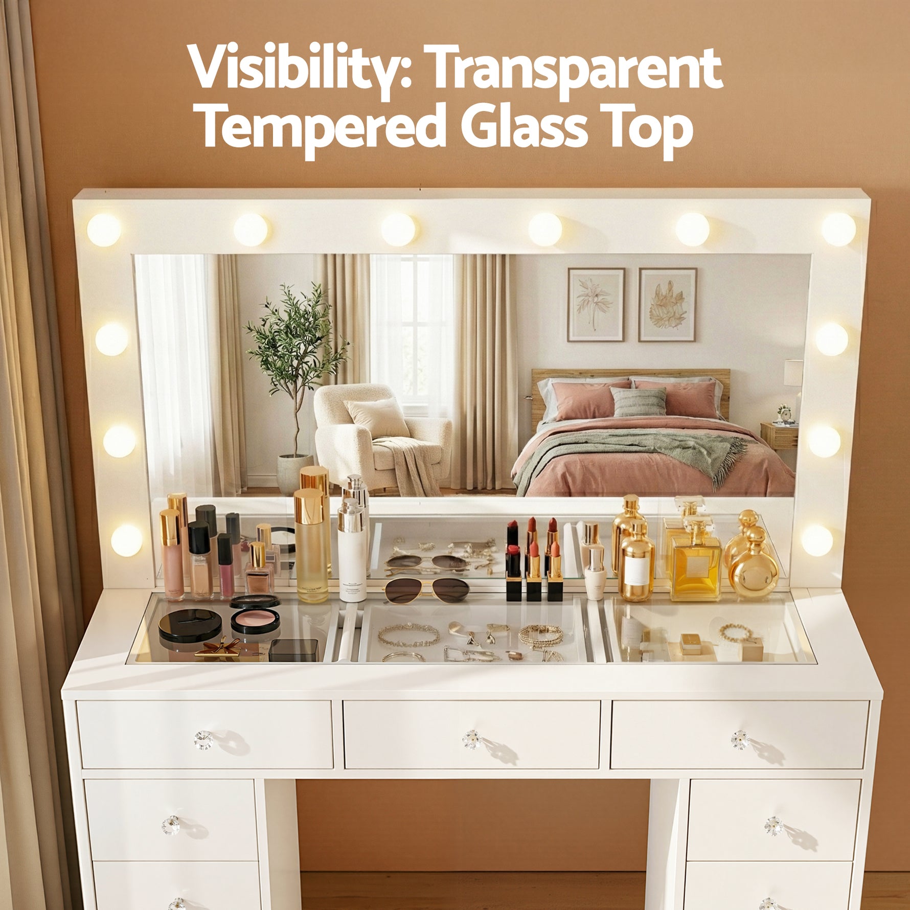 Dressing Table White with LED Bulbs & Stool - Artiss Vanity Desk