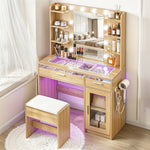 Dressing Table Wood with 10 LED Bulbs RGB Light - Artiss Vanity Desk