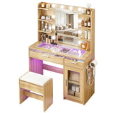 Dressing Table Wood with 10 LED Bulbs RGB Light - Artiss Vanity Desk