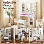 Dressing Table White with 10 RGB LED Bulbs - Artiss Vanity Desk