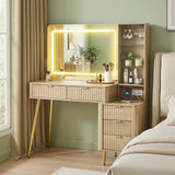 Dressing Table LED Vanity Desk Wood with Charging Station - Artiss