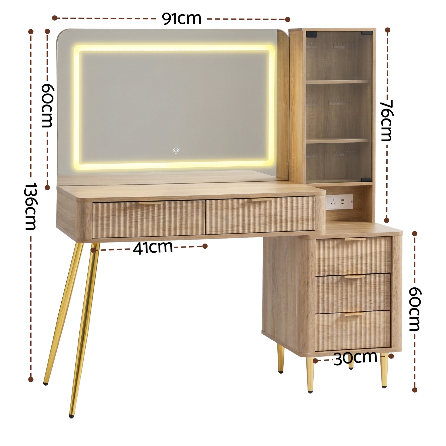 Dressing Table LED Vanity Desk Wood with Charging Station - Artiss