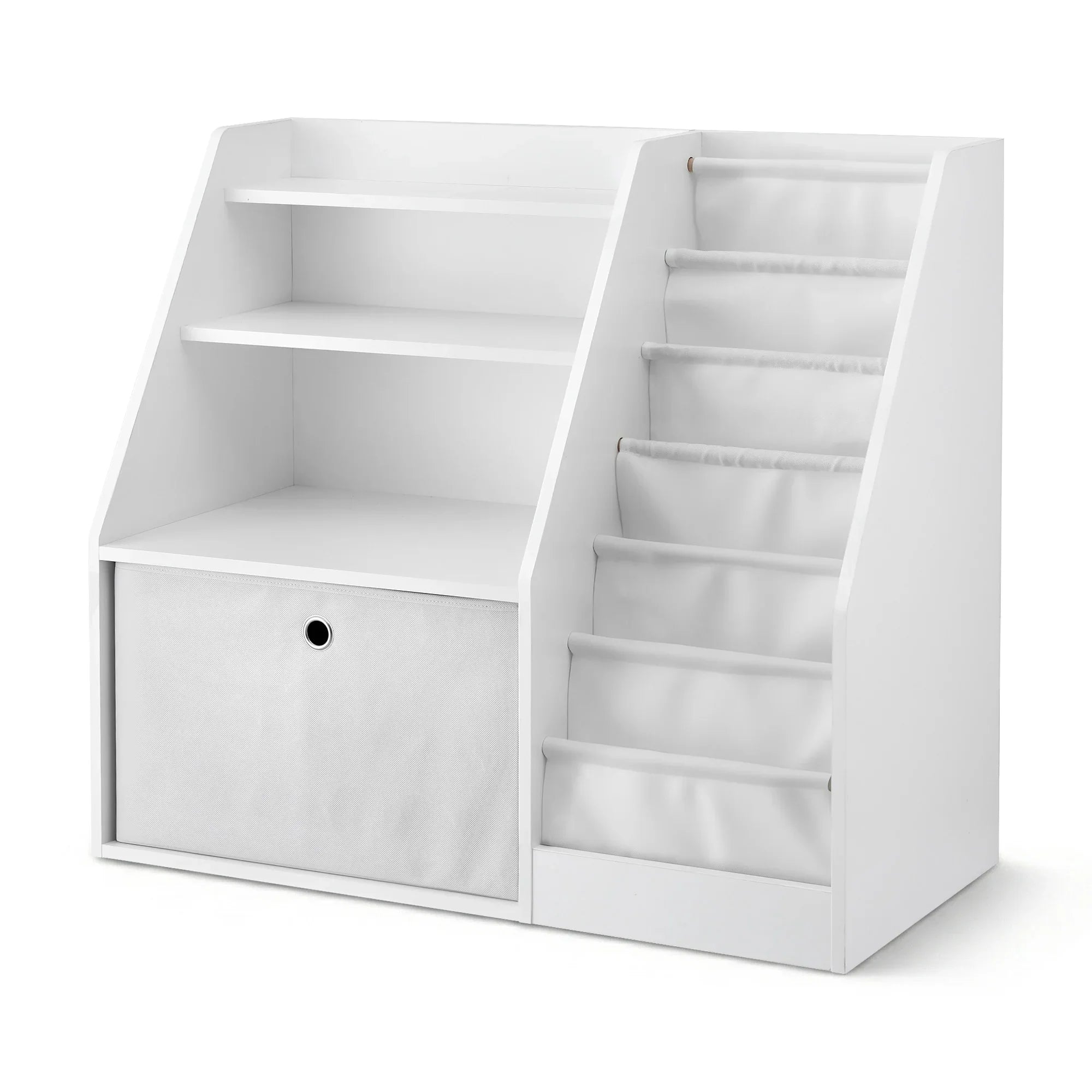 Keezi Kids Bookshelf White - Children's Bookcase Organizer with Storage Drawer