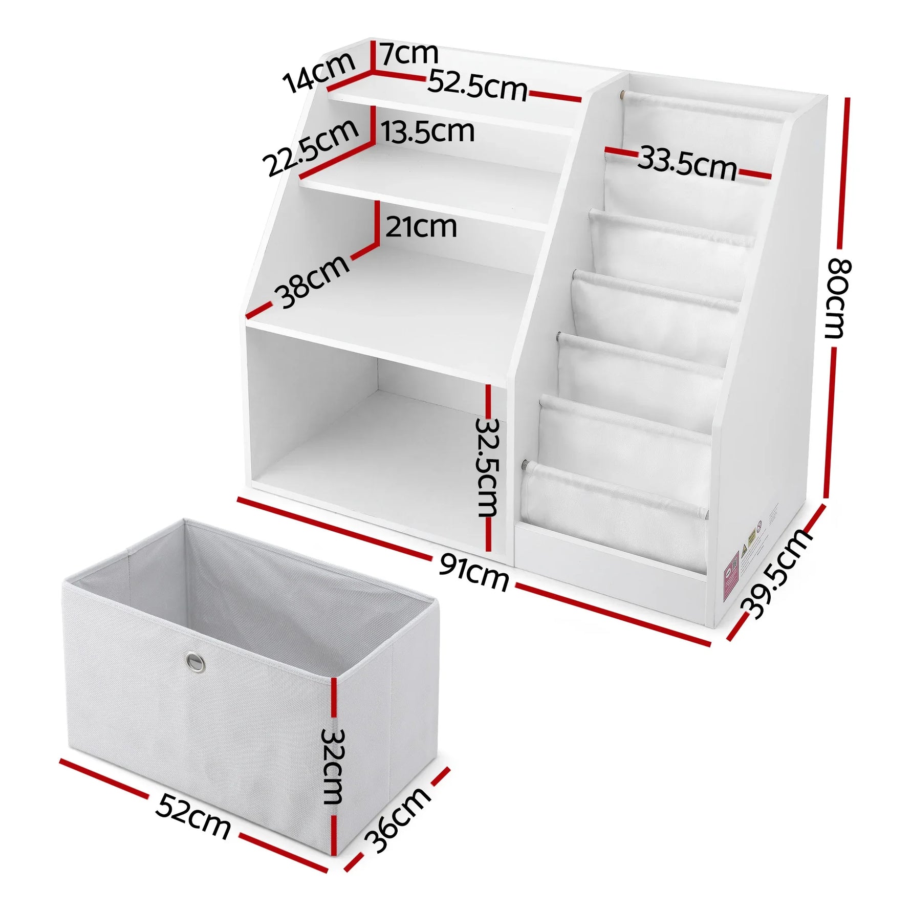 Keezi Kids Bookshelf White - Children's Bookcase Organizer with Storage Drawer