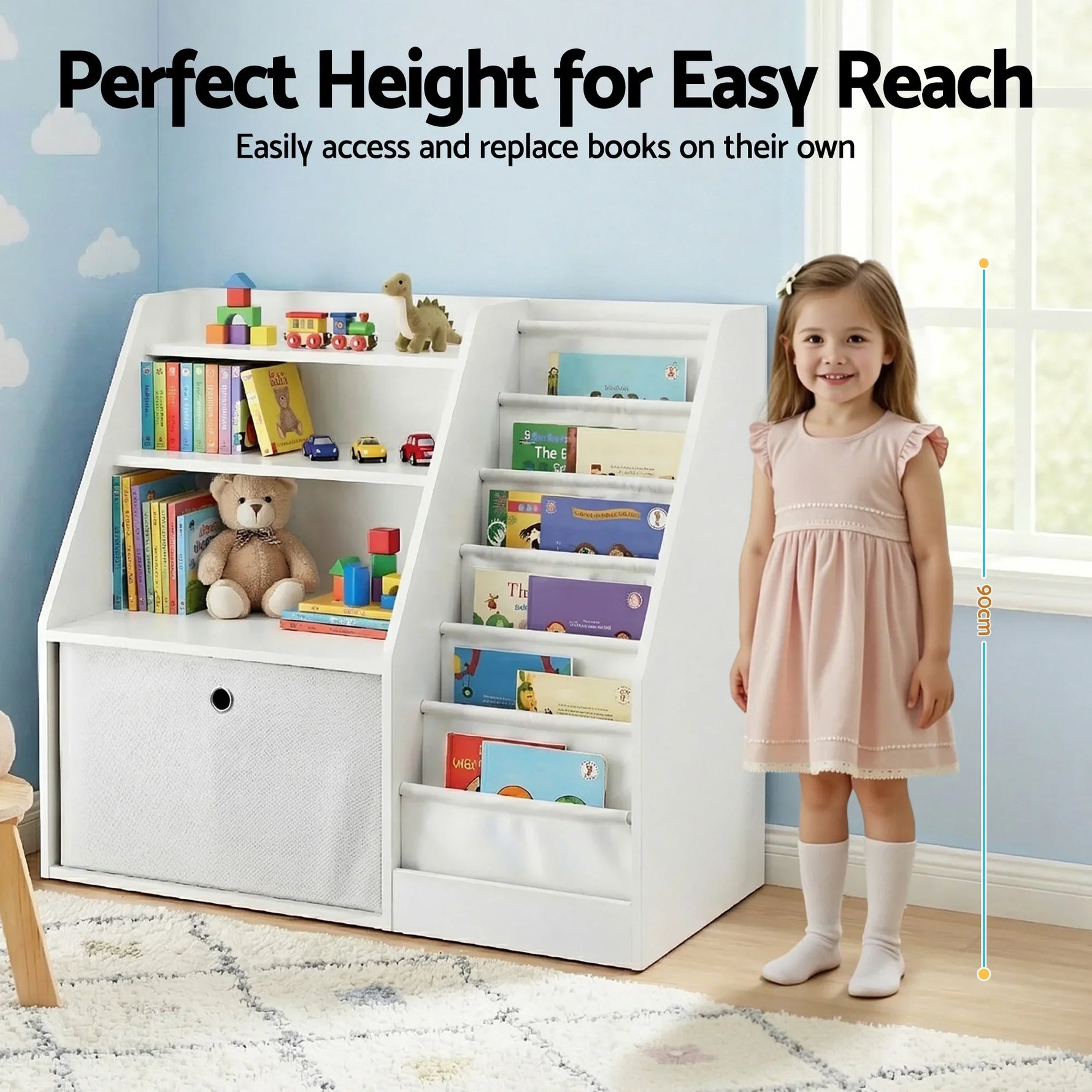 Keezi Kids Bookshelf White - Children's Bookcase Organizer with Storage Drawer