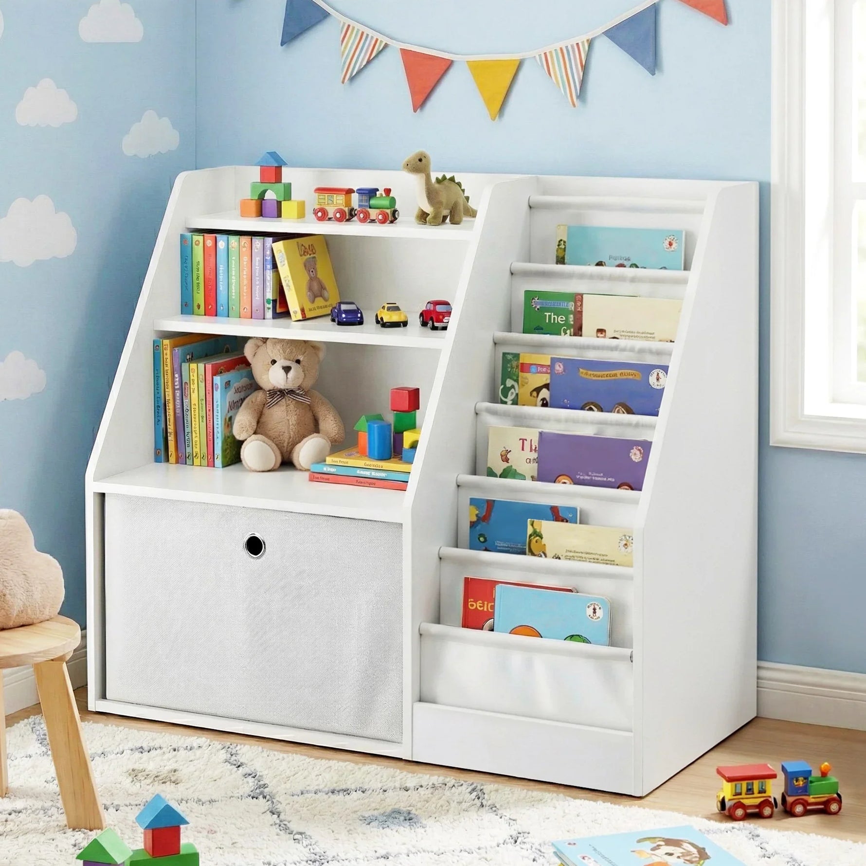 Keezi Kids Bookshelf White - Children's Bookcase Organizer with Storage Drawer