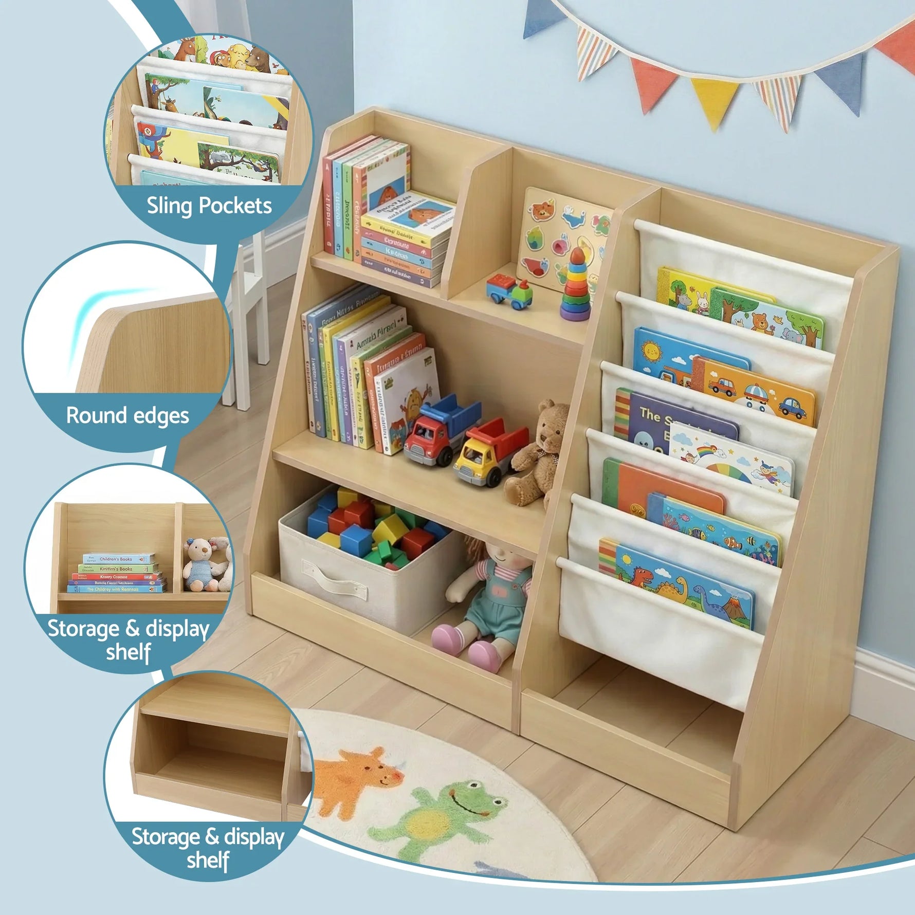 Keezi Kids Bookshelf Wood - Children's Bookcase Storage Rack with Display Shelves