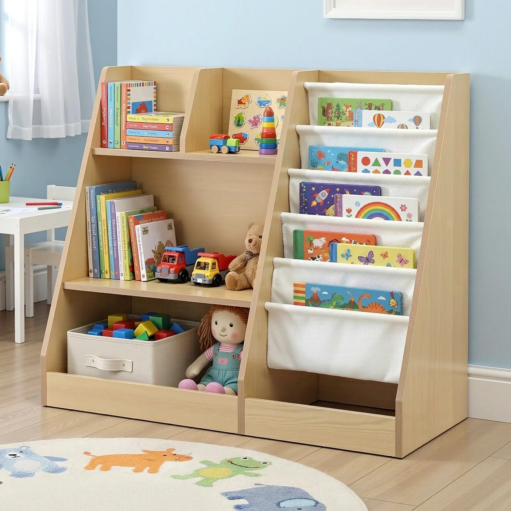 Keezi Kids Bookshelf Wood - Children's Bookcase Storage Rack with Display Shelves