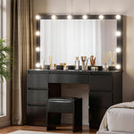 Dressing Table Black with 12 LED Bulbs & Stool - Artiss Vanity Desk