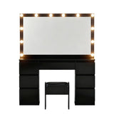 Dressing Table Black with 12 LED Bulbs & Stool - Artiss Vanity Desk