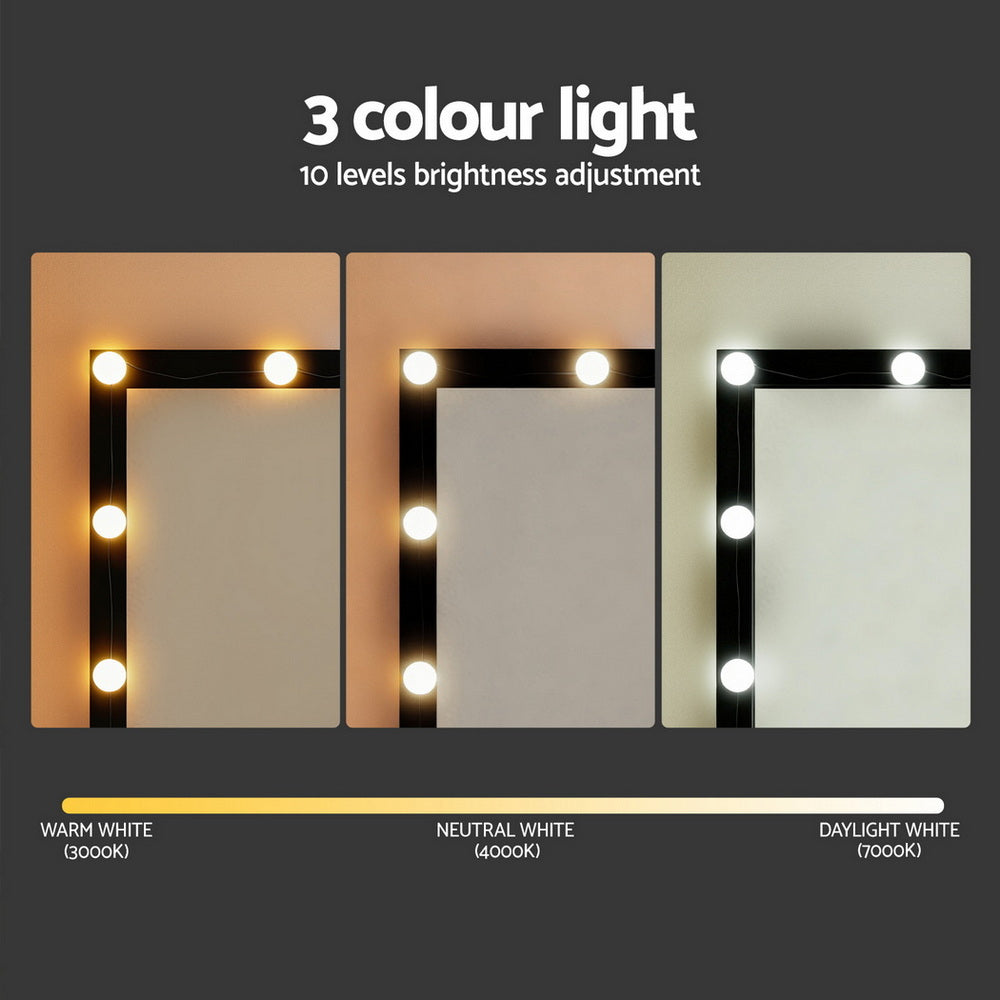 Dressing Table Black with 12 LED Bulbs & Stool - Artiss Vanity Desk