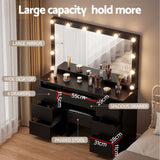Dressing Table Black with 12 LED Bulbs & Stool - Artiss Vanity Desk
