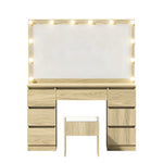 Dressing Table Wood with 12 LED Bulbs & Stool - Artiss Vanity Desk