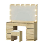 Dressing Table Wood with 12 LED Bulbs & Stool - Artiss Vanity Desk