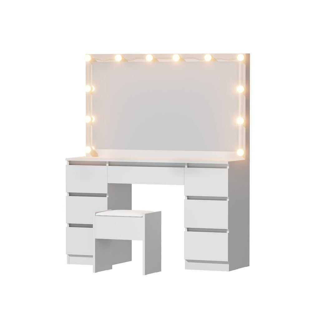Dressing Table Vanity Desk White with Stool 12 LED Bulbs - Artiss Makeup Mirror