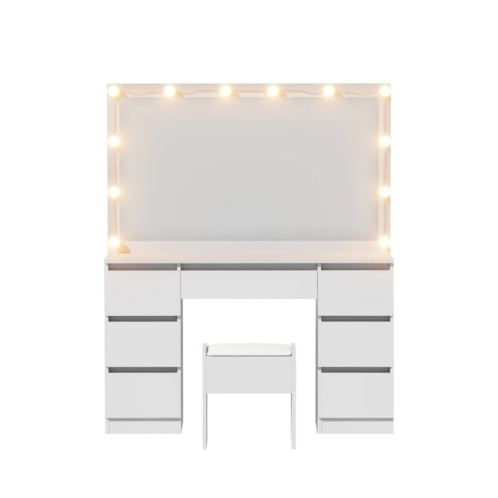 Dressing Table Vanity Desk White with Stool 12 LED Bulbs - Artiss Makeup Mirror