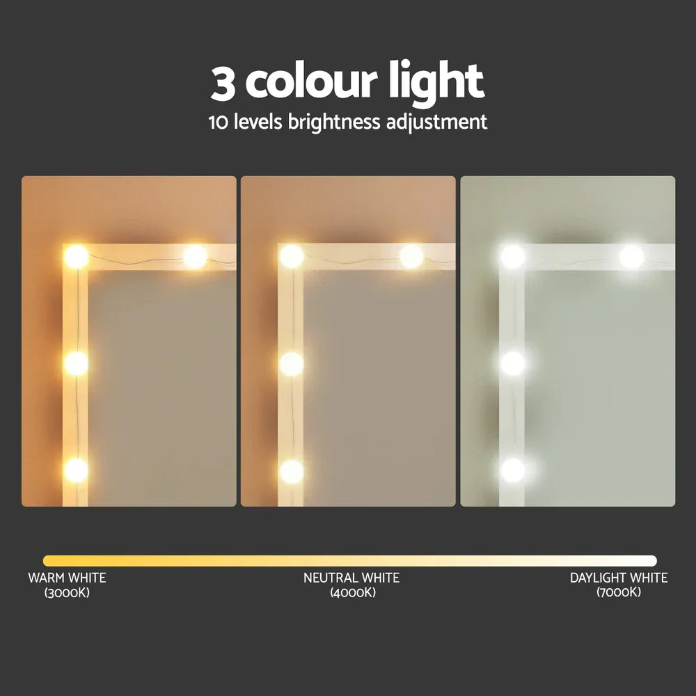 Dressing Table Vanity Desk White with Stool 12 LED Bulbs - Artiss Makeup Mirror