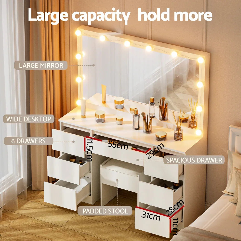 Dressing Table Vanity Desk White with Stool 12 LED Bulbs - Artiss Makeup Mirror
