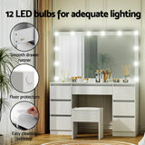 Dressing Table Vanity Desk White with Stool 12 LED Bulbs - Artiss Makeup Mirror