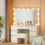 Dressing Table Vanity Desk White with Stool 12 LED Bulbs - Artiss Makeup Mirror