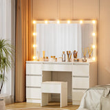 Dressing Table Vanity Desk White with Stool 12 LED Bulbs - Artiss Makeup Mirror