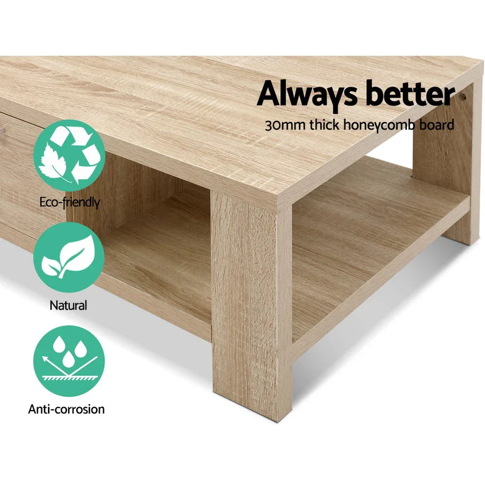Eco-friendly natural wood coffee table with thick honeycomb board and anti-corrosion features