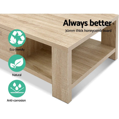 Eco-friendly natural wood coffee table with thick honeycomb board and anti-corrosion features