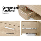 Oak wood drawer unit with metal handle, anti-rust runners, and compact functional design.