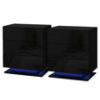 Pair of modern black gloss nightstands with blue LED lighting base