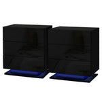 Pair of modern black gloss nightstands with blue LED lighting base