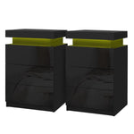 Pair of modern black bedside tables with LED lighting and glossy finish