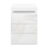 Modern white glossy 3-drawer bedside table with minimalist design on white background