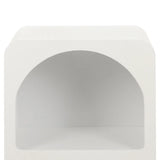 Modern white cube side table with arched open shelf, minimalist furniture design
