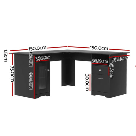 Artiss Computer Desk L-shaped Corner Table with Storage - Flea Market