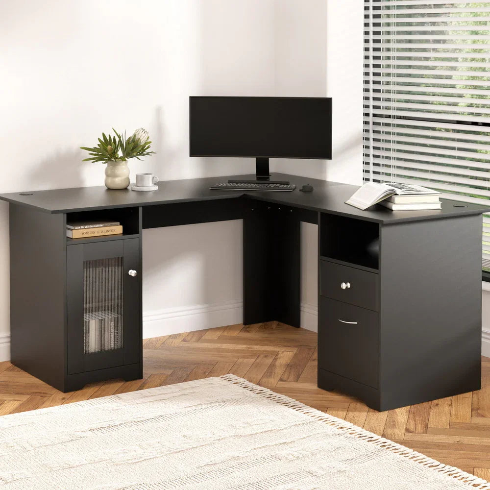 Artiss Computer Desk L-shaped Corner Table with Storage - Flea Market