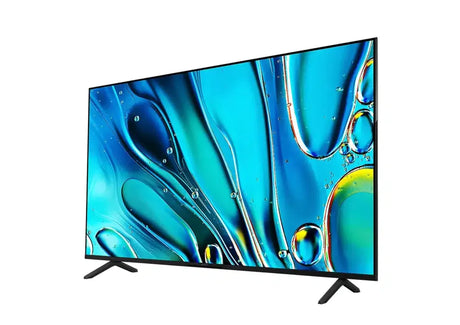 Modern flat screen TV with abstract blue display, available at Flea Market online store