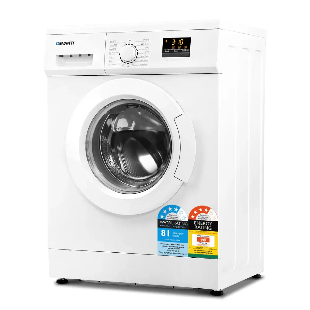 Devanti 8kg Front Load Washing Machine - Quick Wash & Delay Start