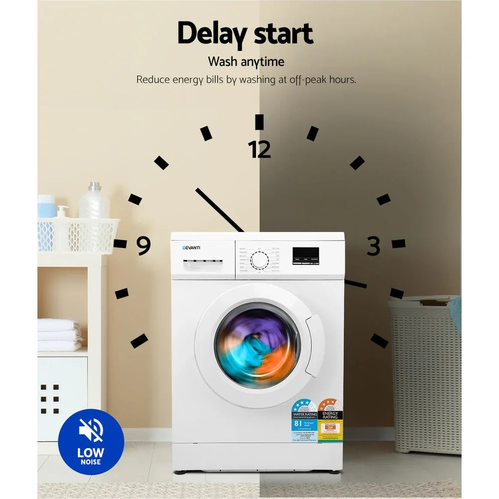 Devanti 8kg Front Load Washing Machine - Quick Wash & Delay Start