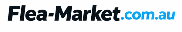 Logo of Flea-Market.com.au with black text on a blue background