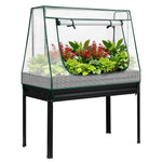 Green Fingers Elevated Metal Garden Bed Kit w Mini Greenhouse Cover 116x60cm