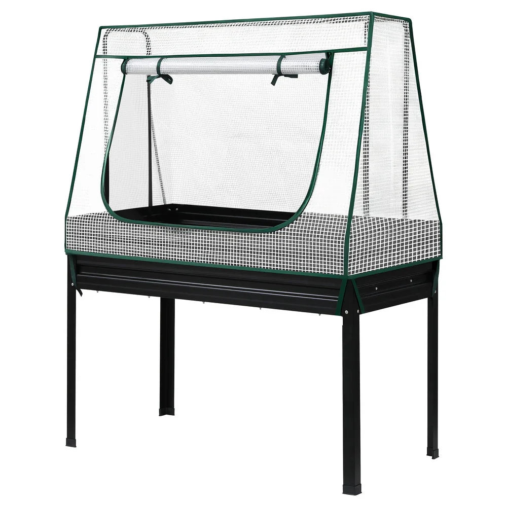 Green Fingers Elevated Metal Garden Bed Kit w Mini Greenhouse Cover 116x60cm