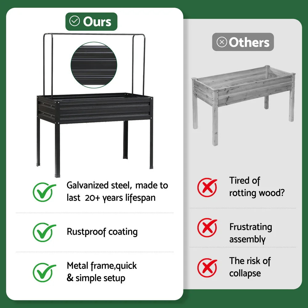 Green Fingers Elevated Metal Garden Bed Kit w Mini Greenhouse Cover 116x60cm