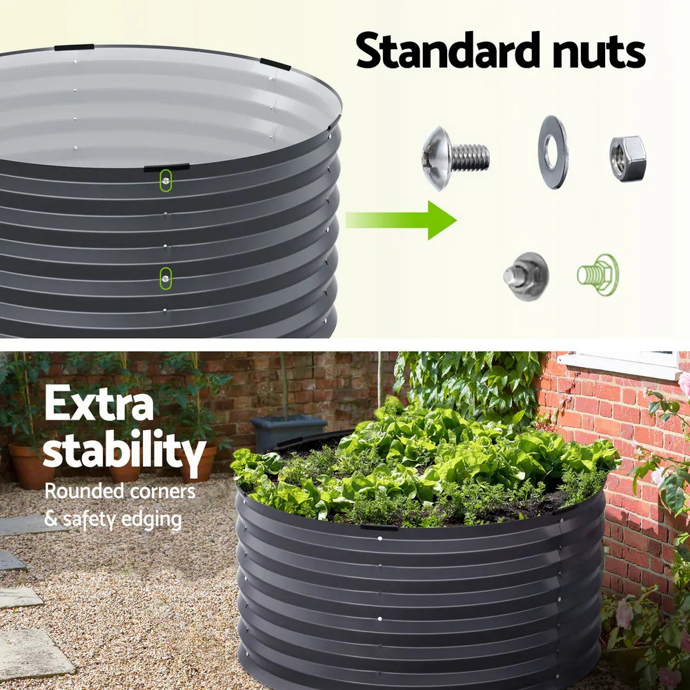 Green Fingers Garden Bed 90X45cm Round Latches Planter Box Raised Galvanised Herb - Flea Market