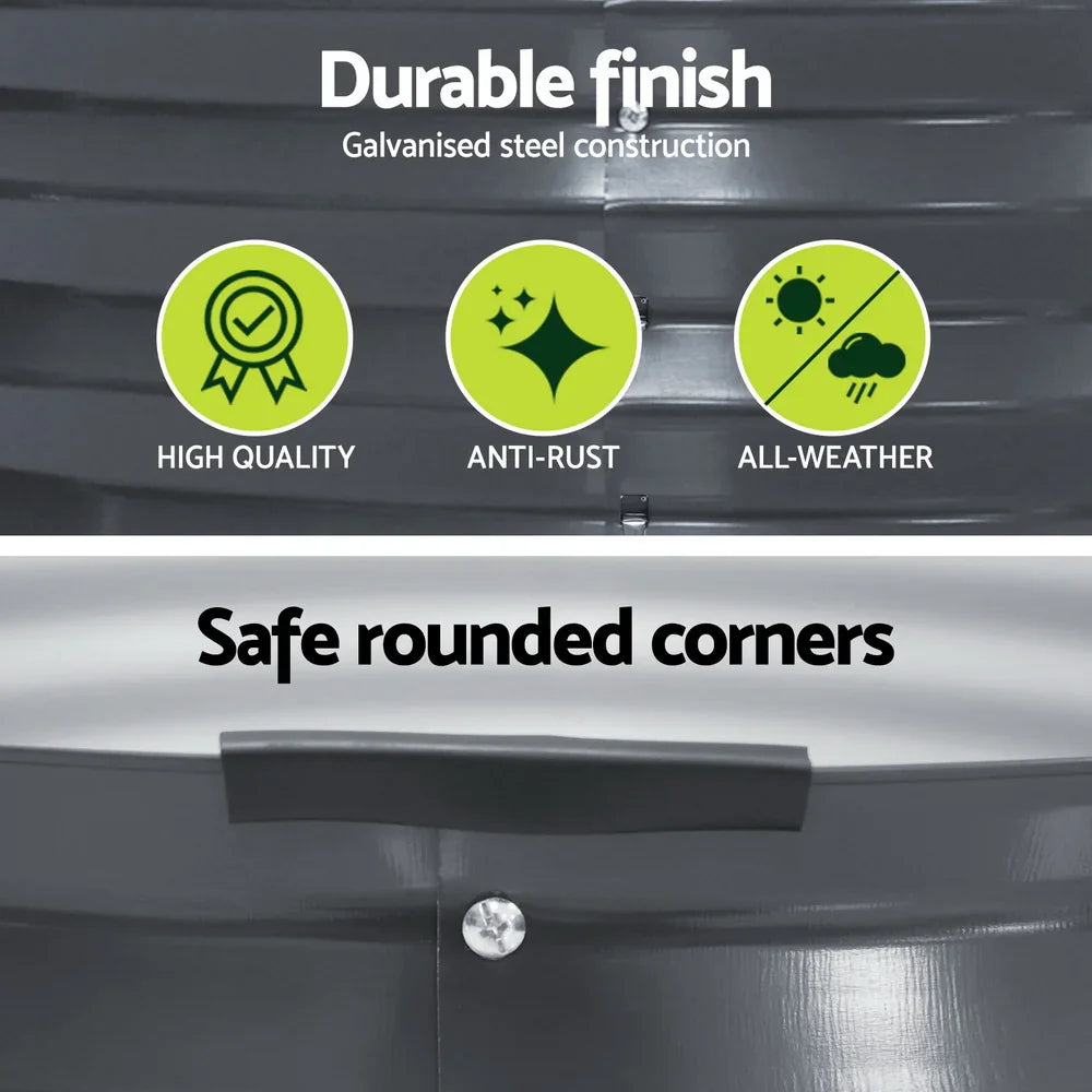 Green Fingers Garden Bed 90X45cm Round Latches Planter Box Raised Galvanised Herb - Flea Market