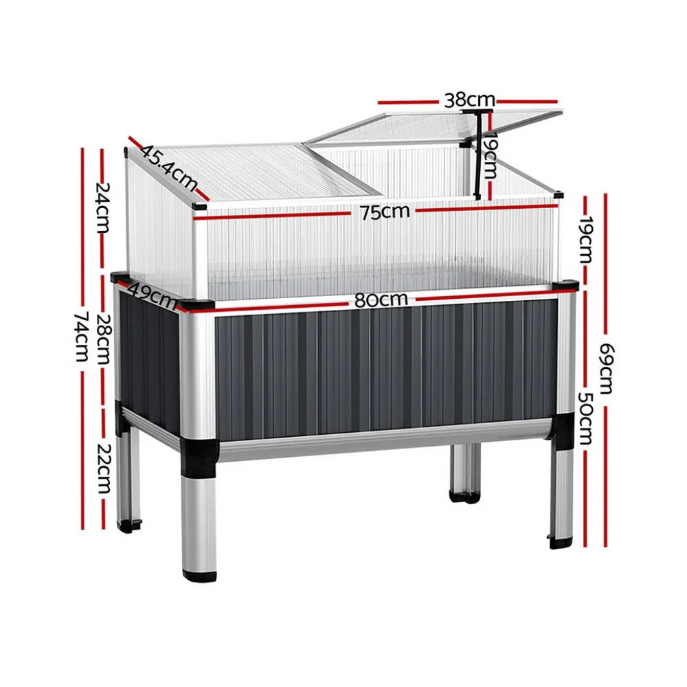 Green Fingers Raised Garden Bed x2 80x49x74cm Greenhouse Planter Box Galvanised Herb