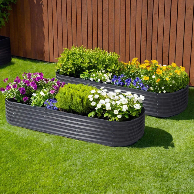 2x Raised Garden Bed 240X80X42cm Oval - Flea Market