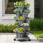 Green Fingers Raised Garden Bed 5 Tier Vertical Garden Grey Strawberry Stackable Planters Herbs Petunias